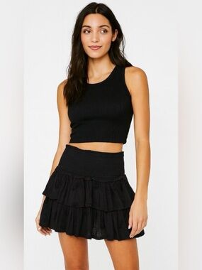 Unsubscribed NWT 2087 Smocked Short Skirt Solid Faded Black Size 6 Floral print